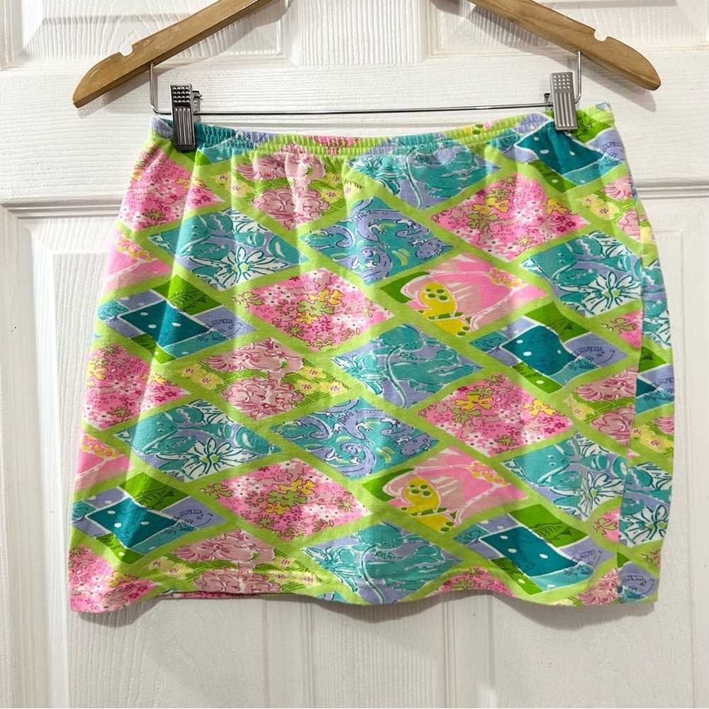 Lilly Pulitzer Vintage Mini Skirt. Multi-Print Patchwork Diamond Pattern. Sz M